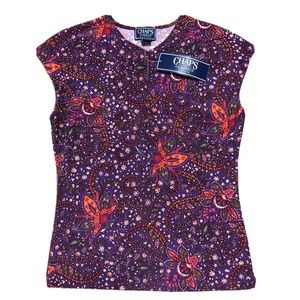 NWT CHAPS Women's Purple Boysenberry Floral Stretch Sleeveless Top size P/XS
